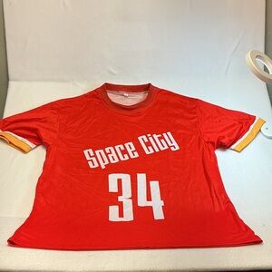 Space City #34 Red White and yellow Jersey Vintage Fien Size L Made In USA 0498